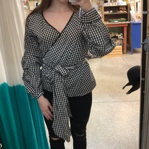 Black and White Checkered Wrap-Around Top